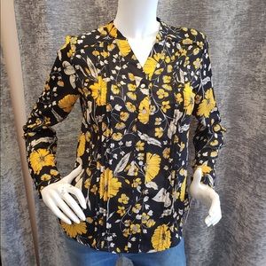 Mustard Floral Print Long Sleeve Blouse